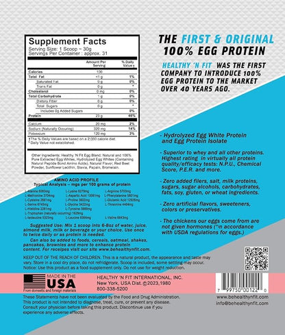 Healthy N Fit 100% EGG PROTEIN- Strawberry (2lb): 100% Egg White Protein PLUS Natural Peptides. Naturally Sweetened, Zero Carb, Keto, Paleo Friendly