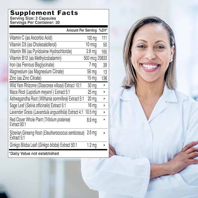 Health & Her Perimenopause Multi-Nutrient Support, Support for Wellbeing During Pre-Menopause (Early Stage of Menopause) Perimenopause Supplements for Women, Perimenopause Vitamins, Vegan (60 ct.)