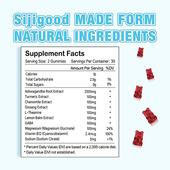 Ashwagandha Gummies with L-theanine, 2500mg Ashwa Root Supplement Gummy for Women Men, 60 Mixed Berry Flavored Gummies