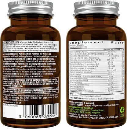 Methylated Women's Multivitamin, Methylated Folate for MTHFR, Clean Label & Vegan, with Iron, Non-GMO, Halal, Sustained Release, 60 Tablets, by Igennus