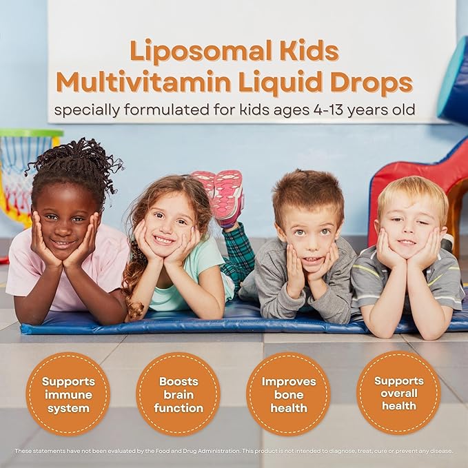 Liposomal Kids Liquid Multivitamin | Non-GMO | Clean | Sugar Free | Gluten Free | Organic Berry Flavors | Immune Support | Bone Health | Overall Wellness | 30 Servings | 3 fl oz