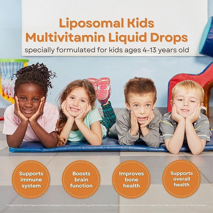 Liposomal Kids Liquid Multivitamin | Non-GMO | Clean | Sugar Free | Gluten Free | Organic Berry Flavors | Immune Support | Bone Health | Overall Wellness | 30 Servings | 3 fl oz
