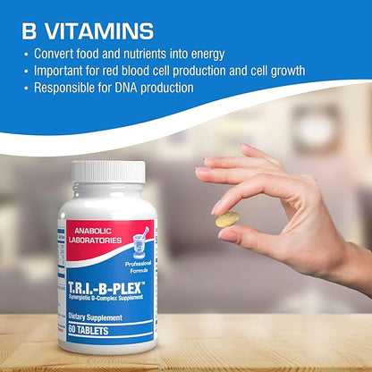 Time Release Super Vitamin B Complex - 120 Tablets for Heart, Brain, Eyes, Digestion and Prenatal Health - Complete B Complex Vitamins for Men and Women - T.R.I. B Plex Multivitamin