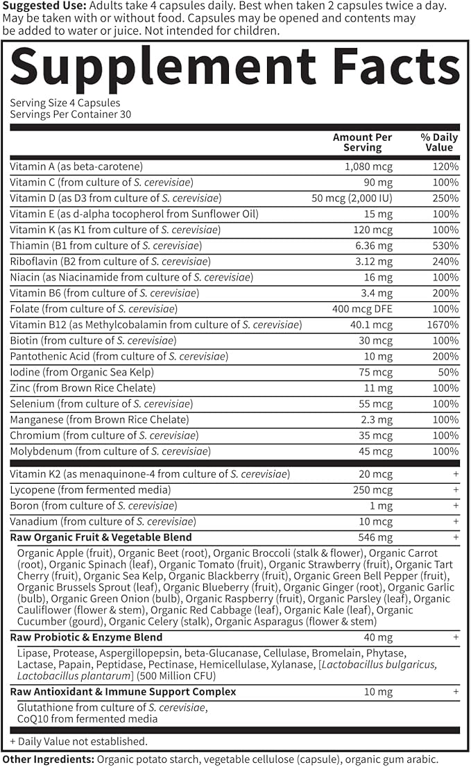 Garden of Life Multivitamin for Men, Vitamin Code 50 & Wiser Men's Raw Whole Food Vitamin Supplement with Probiotics, Vegetarian, 120 Capsules