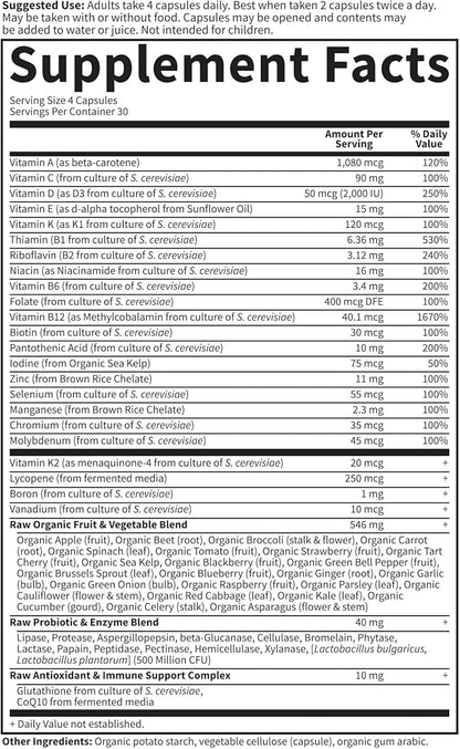 Garden of Life Multivitamin for Men, Vitamin Code 50 & Wiser Men's Raw Whole Food Vitamin Supplement with Probiotics, Vegetarian, 120 Capsules