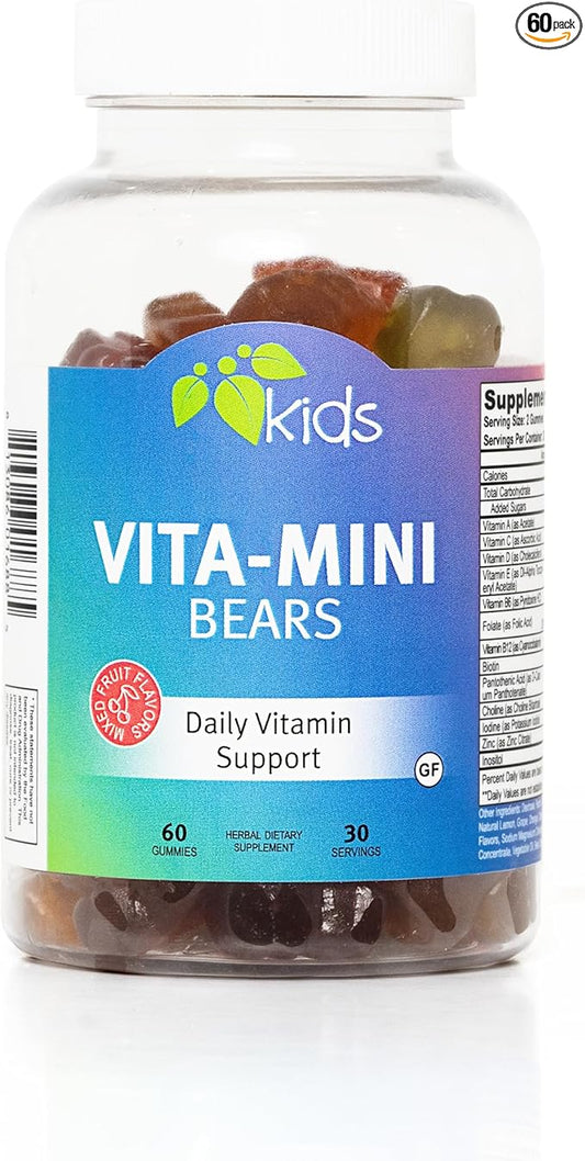 Mountain Meadow Herbs Vita-Mini Bears for Children | Multivitamin with Biotin, Folic & Pantothenic Acid, Iodin, Zinc | for Children’s Healthy Development | Fruit Gummies, 60 ct.