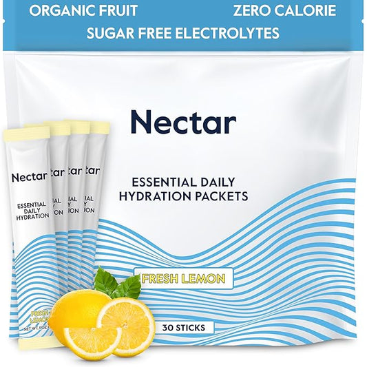 Nectar Hydration Packets - Electrolytes Powder Packets - No Sugar or Calories - Organic Fruit Liquid Daily IV Hydrate Packets for Dehydration Relief and Rapid Rehydration (Lemon 30 Pack)