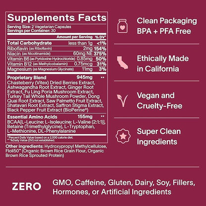 Daily Hormone Balance Capsules - Targeted Women's Health Supplement - Adaptogens, Vitamins, Functional Mushrooms, Amino Acids - Science-Backed, Plant-Based, Naturally-Effective - 60 Capsules