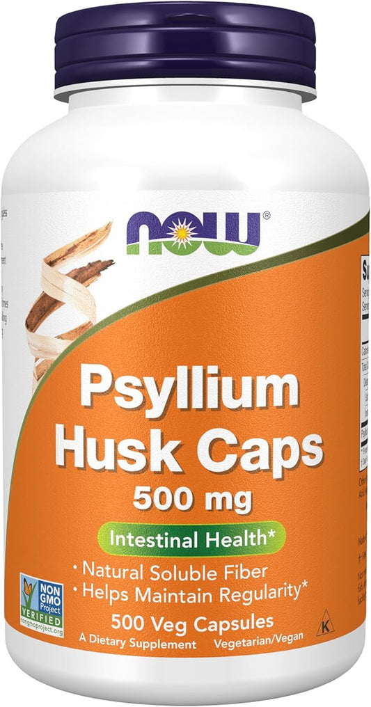NOW Foods Supplements, Psyllium Husk Caps 500 mg, Non-GMO Project Verified, Natural Soluble Fiber, Intestinal Health*, 500 Veg Capsules