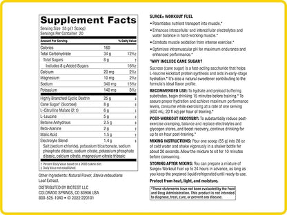 Biotest Surge Intra Performance Booster - Beta-Alanine, L-Leucine, Citrulline Malate, Betaine, Cluster Dextrin (HBCD), Electrolytes (20 Servings, Berry) 2.43lb