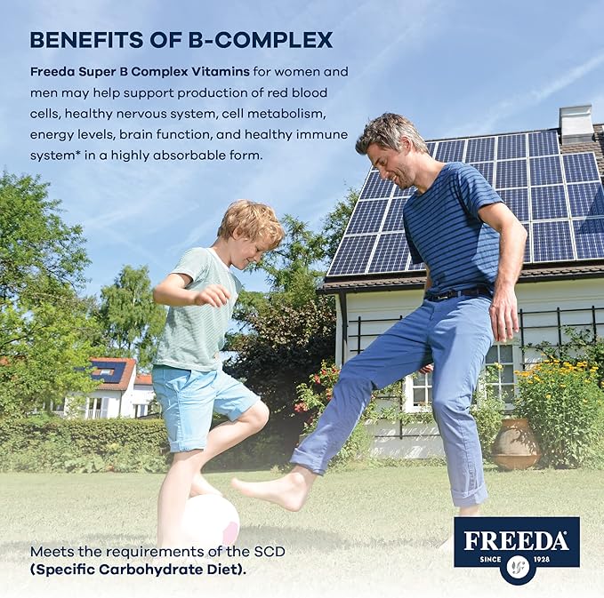 FREEDA Complete B Complex with Vitamin C & Zinc – SCD Legal Vitamin B Complex (B1, B2, B3, B6, B12) – 250 Vegetarian Capsules, Suitable for All Including SCD Diet Followers, Daily Health Support