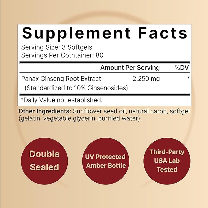 NatureBell Korean Red Ginseng 2,250mg Per Serving, 240 Softgels | Panax Ginseng Root, Standardized to 10% Ginsenosides, Non-GMO, Support Energy, Male Performance, & Immune System