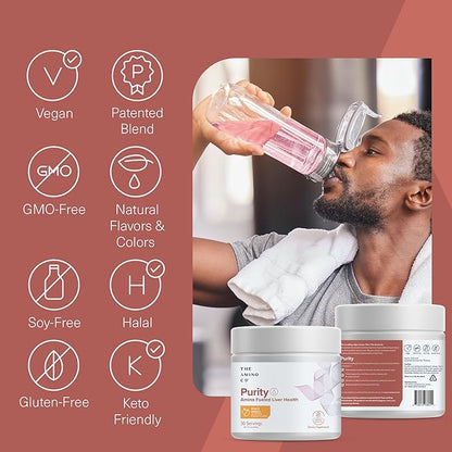 Purity - Liver Support Supplement with Essential Amino Acids for Liver Detox Cleanse - Boost Liver Health for Optimal Liver Support- Peach Mango, 30 Servings