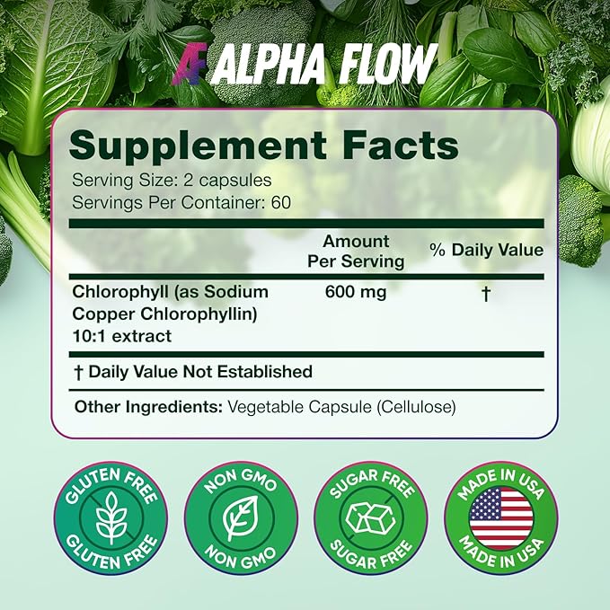 [2 Pack] Chlorophyll Capsules 600mg - Chlorophyll Supplement for Energy & Skin - Chlorophyll for Women & Men - Internal Deodorant - Alternative to Chlorophyll Liquid Drops - 240 Chlorophyll Pills