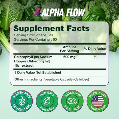 [2 Pack] Chlorophyll Capsules 600mg - Chlorophyll Supplement for Energy & Skin - Chlorophyll for Women & Men - Internal Deodorant - Alternative to Chlorophyll Liquid Drops - 240 Chlorophyll Pills