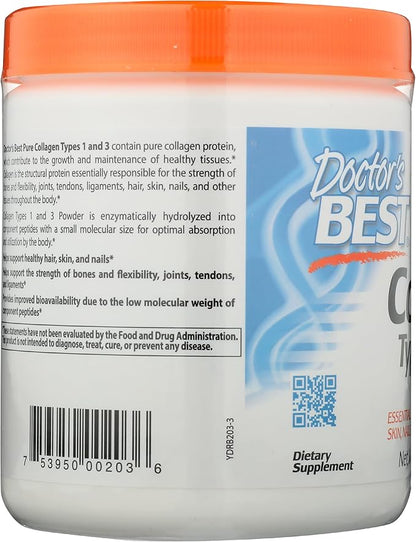 Doctor's Best Pure Collagen Types 1 & 3, Promotes Healthy Skin Hair & Nails – Bone & Joint Support, 7.1 Ounce (Pack of 1)