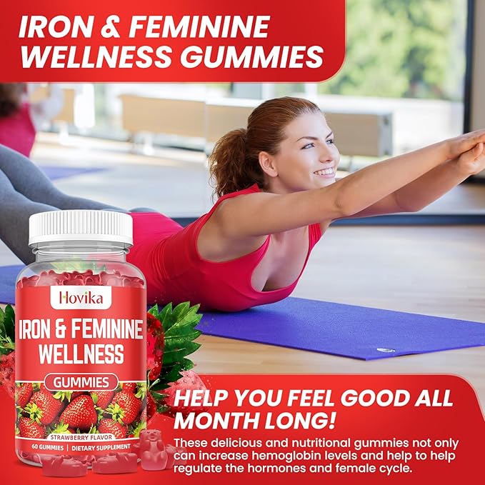 Iron for Women Gummies, 40mg Iron Supplement Anemia with multivitamin for Women, Zinc, Selenium, Iodine - for Iron Deficiency - Natural Hormonal Support for PMS, Strawberry Flavour, 2 Pack