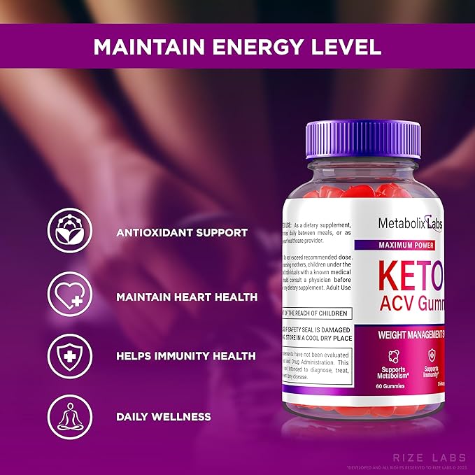 - Metabolix Labs Keto Plus ACV Gummies - Weight Management Support Apple Cider Vinegar Supplement (60 Gummies)