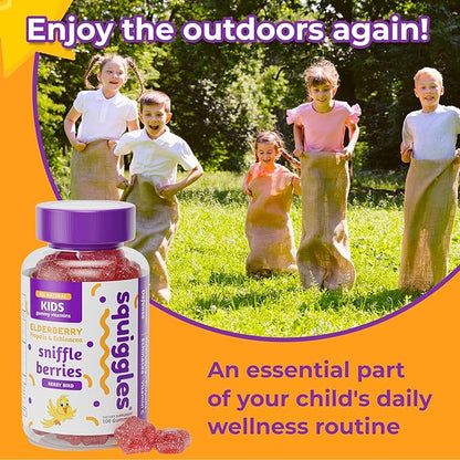 Squiggles Sniffle Berries Elderberry Gummies with Bee Propolis & Echinacea, Kids Defense Gummies, Kids Vitamins for Immune Support, Tasty Chewy Toddler Gummy Vitamin, 100 Gummies