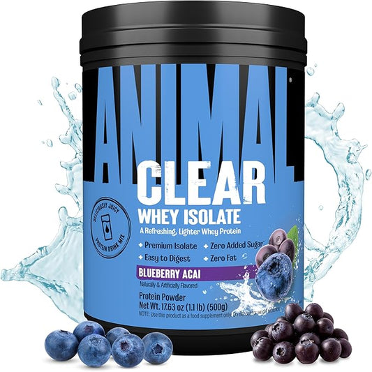 Clear Whey Isolate Protein Powder - Easy to Digest and Mix, 5g BCAA, Deliciously Juicy, Refreshing Anytime Drink for Men and Women, Blueberry Acai 500g (20 Servings)