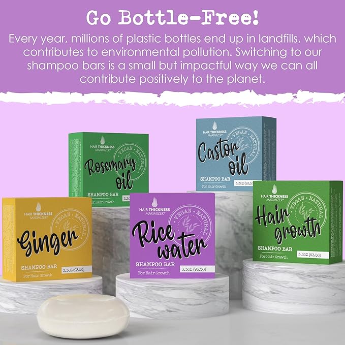 Rice Water Shampoo Bar for Hair Growth, Strengthening, Moisturizing. Eco Friendly, Vegan, USA Made. Color Safe, pH Balanced. No Harsh Chemicals or Plastic. Higher Concentration Than Liquid