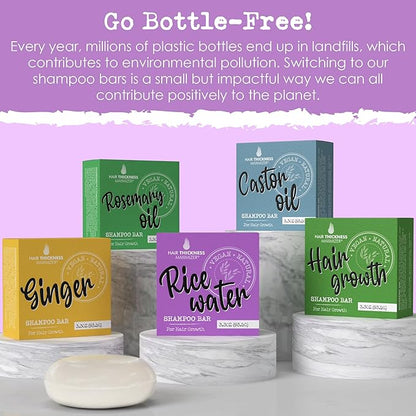 Rice Water Shampoo Bar for Hair Growth, Strengthening, Moisturizing. Eco Friendly, Vegan, USA Made. Color Safe, pH Balanced. No Harsh Chemicals or Plastic. Higher Concentration Than Liquid