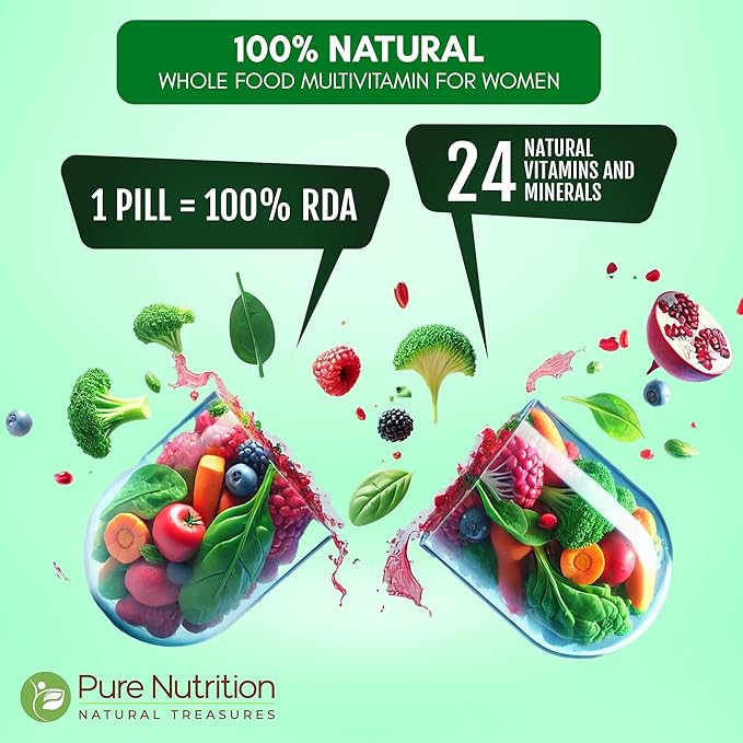 Pure Nutrition Whole Food Multivitamin for Women 1500mg. All Natural Plant Based Women's MULTIVITAMIN | Once Daily | 60 Tablets - 2 Months Supply.