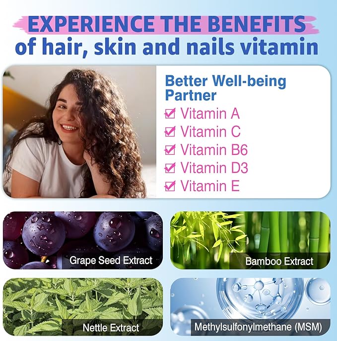 Sugar Free Biotin 1000mcg Collagen Filled Gummies, Multivitamin for Women Hair Skin and Nails Vitamins for Hair Growth, with Hydrolyzed Collagen Peptide hyaluronic Acid MSM Vitamin A C D3 E B Complex