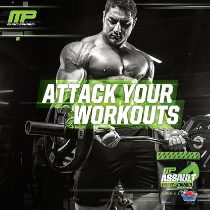 Muscle Pharm Assault Energy & Strength Pre Workout Powder for Men & Women with Beta Alanine, Caffeine, Creatine & Betaine Anhydrous, Pre-Workout Supplements, 30 Servings, Blue Raspberry Flavor