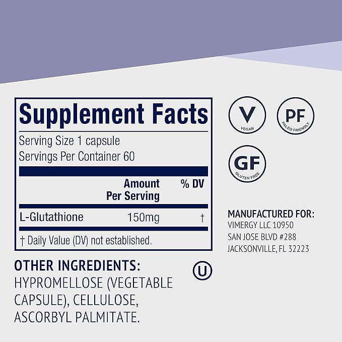 Vimergy Glutathione – Supports Liver Detox* – Superfood for Cellular Health & Antioxidant Support* – Kosher, Vegan & Gluten-Free – 60 Capsules