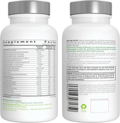 Methylated Prenatal Multivitamin, Folate for MTHFR, High Absorption, Clean Label, Gentle Iron, Choline, Natural Calcium & Magnesium, Vegan Vitamins for Pregnancy, 6 x 60 Tablets, by Igennus