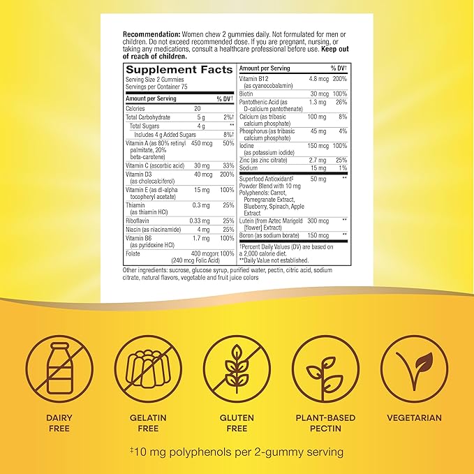 Nature's Way Alive! Women’s 50+ Daily Gummy Multivitamins, Supports Multiple Body Systems*, Supports Healthy Heart, Brain & Bones,* B-Vitamins, Mixed Berry Flavored, 150 Gummies(Packaging May Vary)