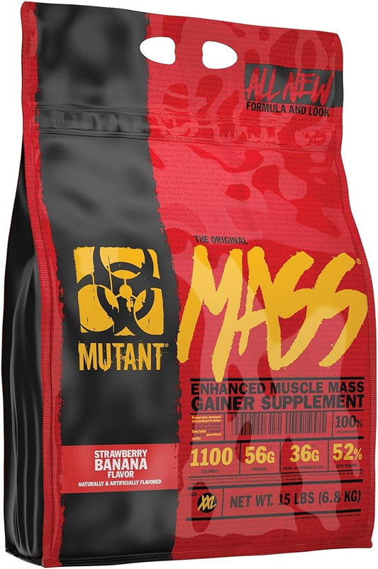 Mutant Mass Weight Gainer Protein Powder with Whey, and Casein Protein Blend for High-Calorie Workout Shakes, Smoothies, and Drinks, 15 lb - Strawberry Banana