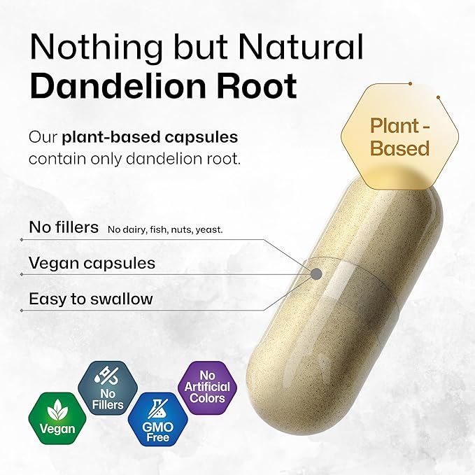BIO KRAUTER Dandelion Root Capsules - 1800 mg Strength - 250 Count - Dandelion Root Supplement - Vegan Dandelion Powder Capsules for Digestion, Liver Support, Cleansing and Immunity