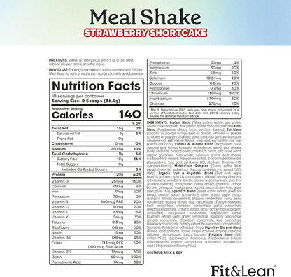 Fit & Lean Meal Shake, Fat Burning Meal Replacement, Protein, Fiber, Probiotics, Strawberry Shortcake, 0.8 lbs (365 g),10 Servings Per Container