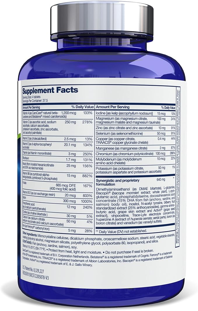 Focus Factor Nutrition for The Brain, Improved Memory & Concentration Brain Supplement, Complete Multivitamin with Vitamins B6, B12, D, Bacopa Monnieri & Tyrosine, 150 Count (Pack of 3)