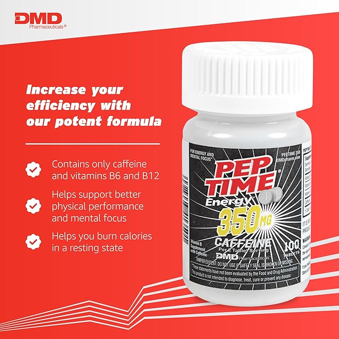 Tablets, Vitamin B6 and B12 Caffeine Pills, 350 mg Caffeine per Serving, Physical Performance and Focus Supplement, 100 Count