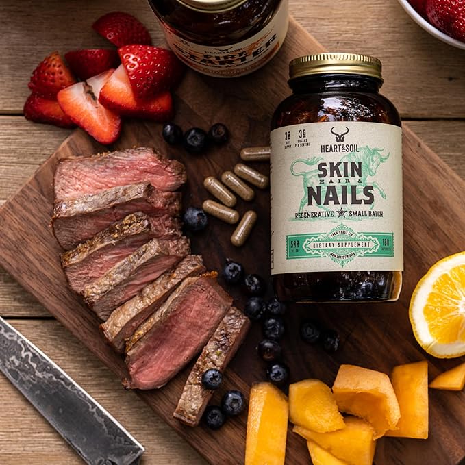 HEART & SOIL - Skin, Hair & Nails Supplement - Hair Skin and Nails Vitamins - Enriched with Biotin, Collagen, Vitamins A & E, Riboflavin, Elastin & More - 180 Capsules