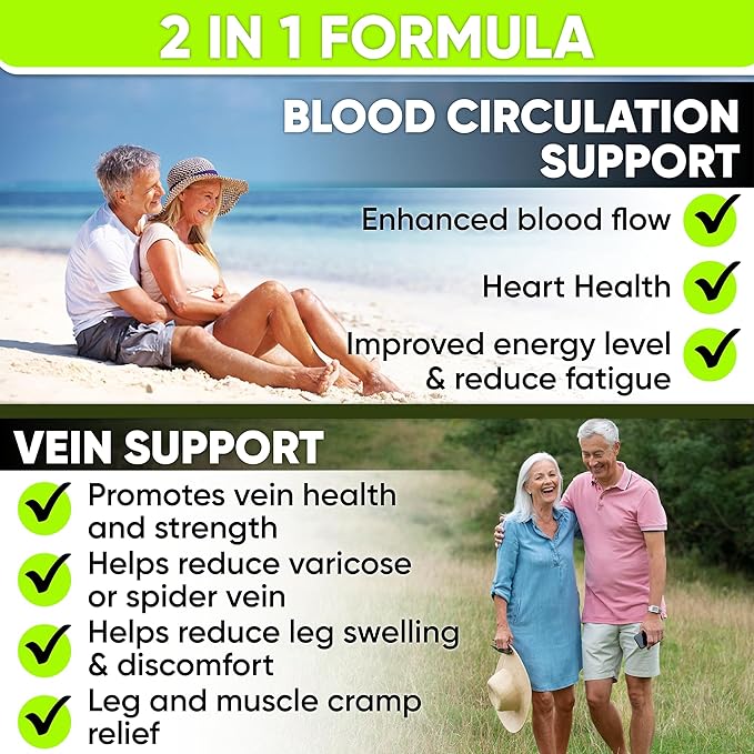 Best Blood Circulation Supplements and Vein Support-Blood Flow, Leg Circulation, Heart Health, and Varicose Veins.with Butcher's Broom, and Diosmin.Helps Reduce Swelling & Discomfort in Legs.90 Caps.