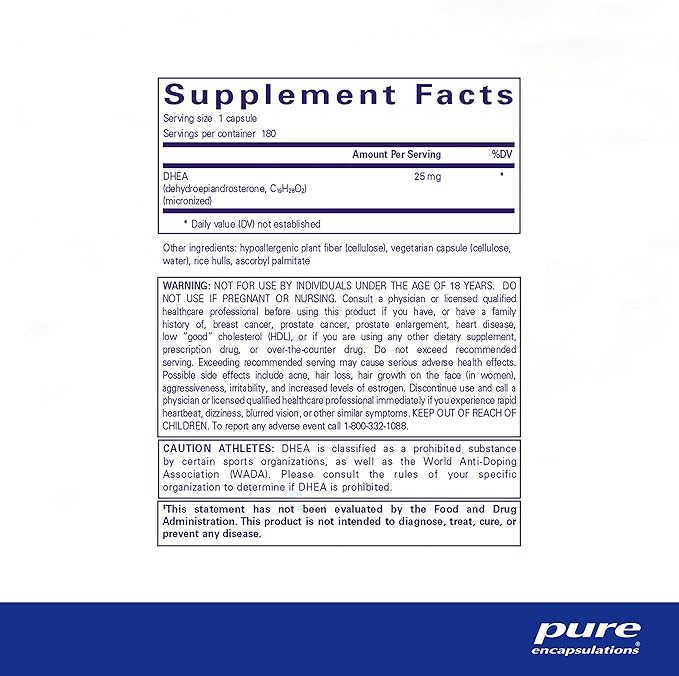 Pure Encapsulations DHEA 25 mg - Supplement for Immune Support, Hormone Balance, Metabolism Support, and Energy Levels* - with Micronized DHEA - 180 Capsules