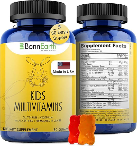 Kids Multivitamin Gummies – Easy to Chew, Delicious Multi-Flavored – Essential Vitamins A, B6, B12, C, D, E, Biotin, Iodine, Zinc – Kids Vitamins for Daily Nutritional Needs – 60 Gummies
