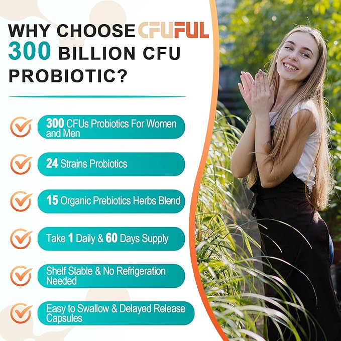 Probiotics for Women & Men - 300 Billion CFU, 24 Strains Probiotic + 15 Organic Herbs Prebiotics Blend, Daily Prebiotics and Probiotics for Digestive Health, Gut, Immune, Bloating - 2 Months Supply
