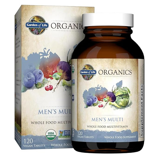 Garden of Life Organics Whole Food Multivitamin for Men, 120 Tablets, Vegan Mens Vitamins and Minerals for Mens Health and Well-Being, Certified Organic Vegan Mens Multi