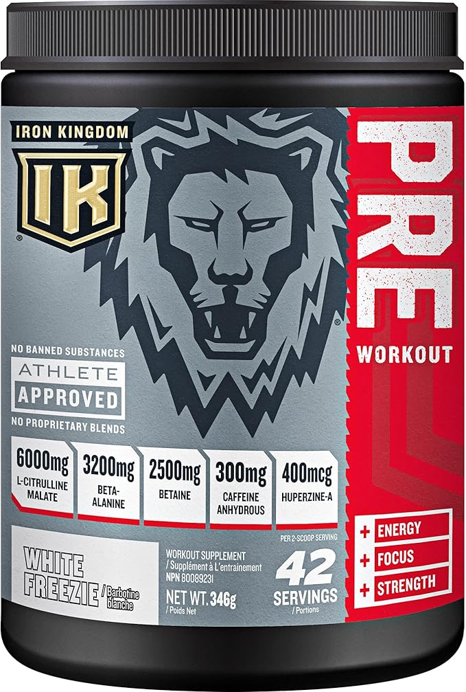 Iron Kingdom Pre Workout Powder for Men & Women Caffeine, Beta Alanine & Aminos for Intense Focus Endurance & Pump - Preworkout Energy Drink Powder Natural White Freezie - 42 Servings