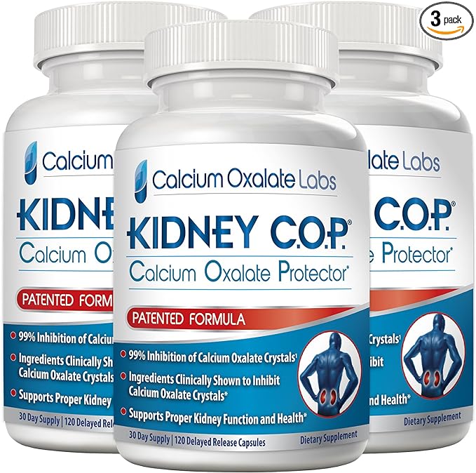 Kidney COP Calcium Oxalate Protector 120 Capsules, Patented Kidney Support for Calcium Oxalate Crystals, Helps Stops Recurrence of Stones, Stronger Than Chanca Piedra Stone Breaker Supplements 3 Pack