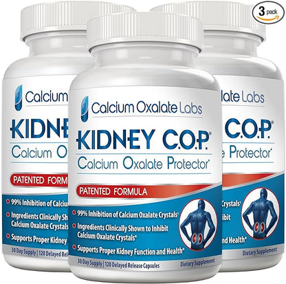 Kidney COP Calcium Oxalate Protector 120 Capsules, Patented Kidney Support for Calcium Oxalate Crystals, Helps Stops Recurrence of Stones, Stronger Than Chanca Piedra Stone Breaker Supplements 3 Pack