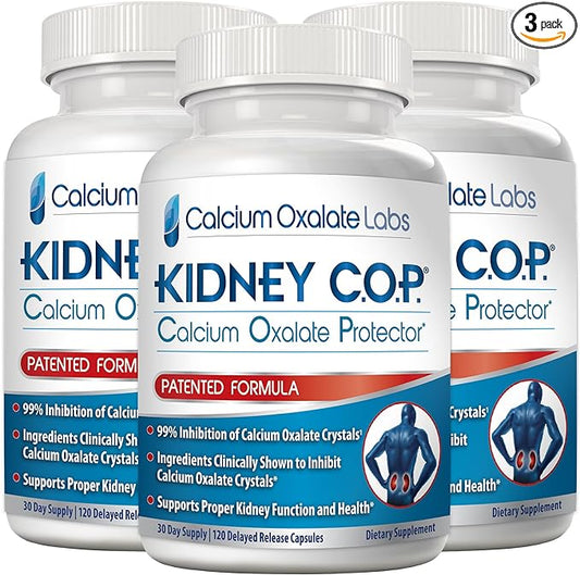Kidney COP Calcium Oxalate Protector 120 Capsules, Patented Kidney Support for Calcium Oxalate Crystals, Helps Stops Recurrence of Stones, Stronger Than Chanca Piedra Stone Breaker Supplements 3 Pack