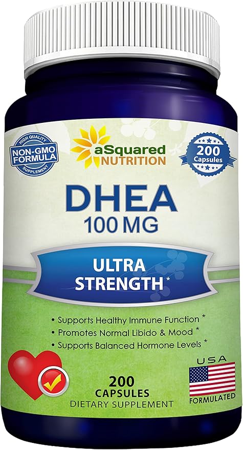 DHEA (100mg Max Strength, 200 Capsules) to Promote Balanced Hormone Levels for Women & Men - Natural DHEA Supplement Pills to Support Healthy Metabolism, Libio, Brain, Immune Function & Pure Energy