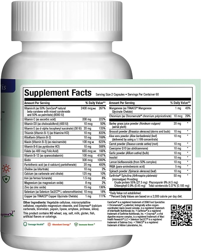 Maxi Health Teen Supreme HIS Vitamins for Teen Boys (120) - Teen Multivitamin for Young Men Ages 12 17 - Daily Teen Vitamins for Nutrition, Energy, Immune Support, Antioxidants & Teen Boy Needs