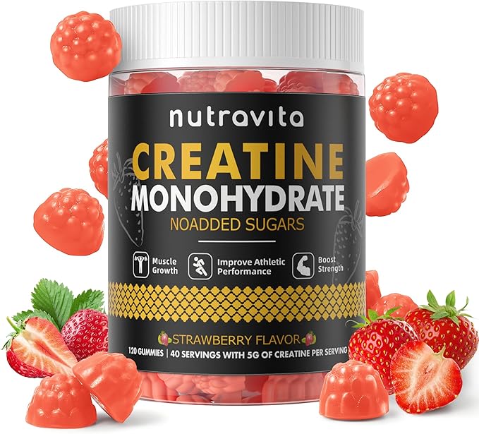 Creatine Monohydrate Gummies for Men & Women-5g of Creatine Monohydrate per Serving - Sugar Free,Vegan, Strawberry Flavor, 120 Count